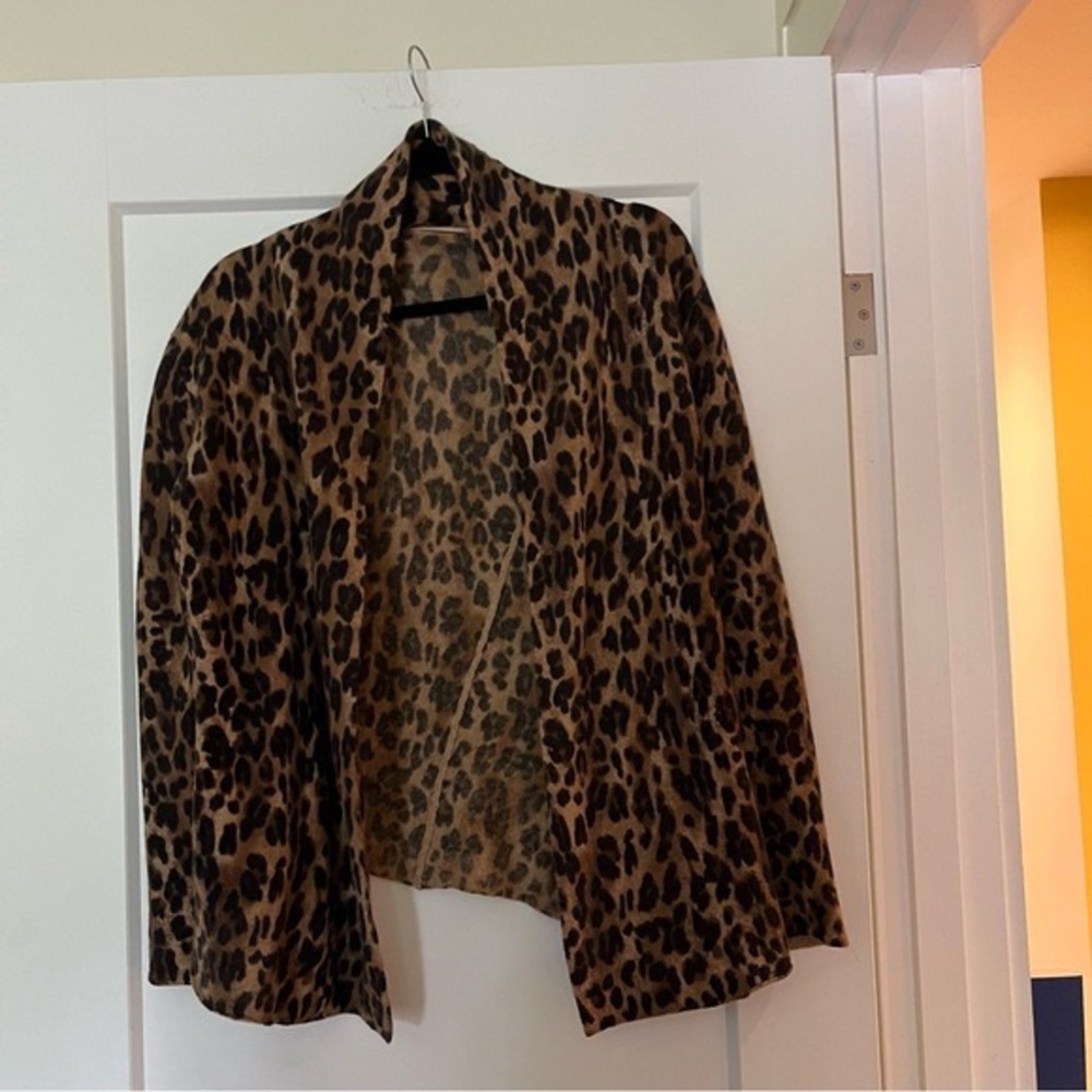 Charter Club Cashmere Animal Leopard Print OpenFront Cardigan - Picture 2 of 4